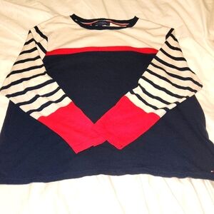 Tommy HILFIGER red, Cream, And Navy Top With Long Sleeves And  Crew Neck Size 1X